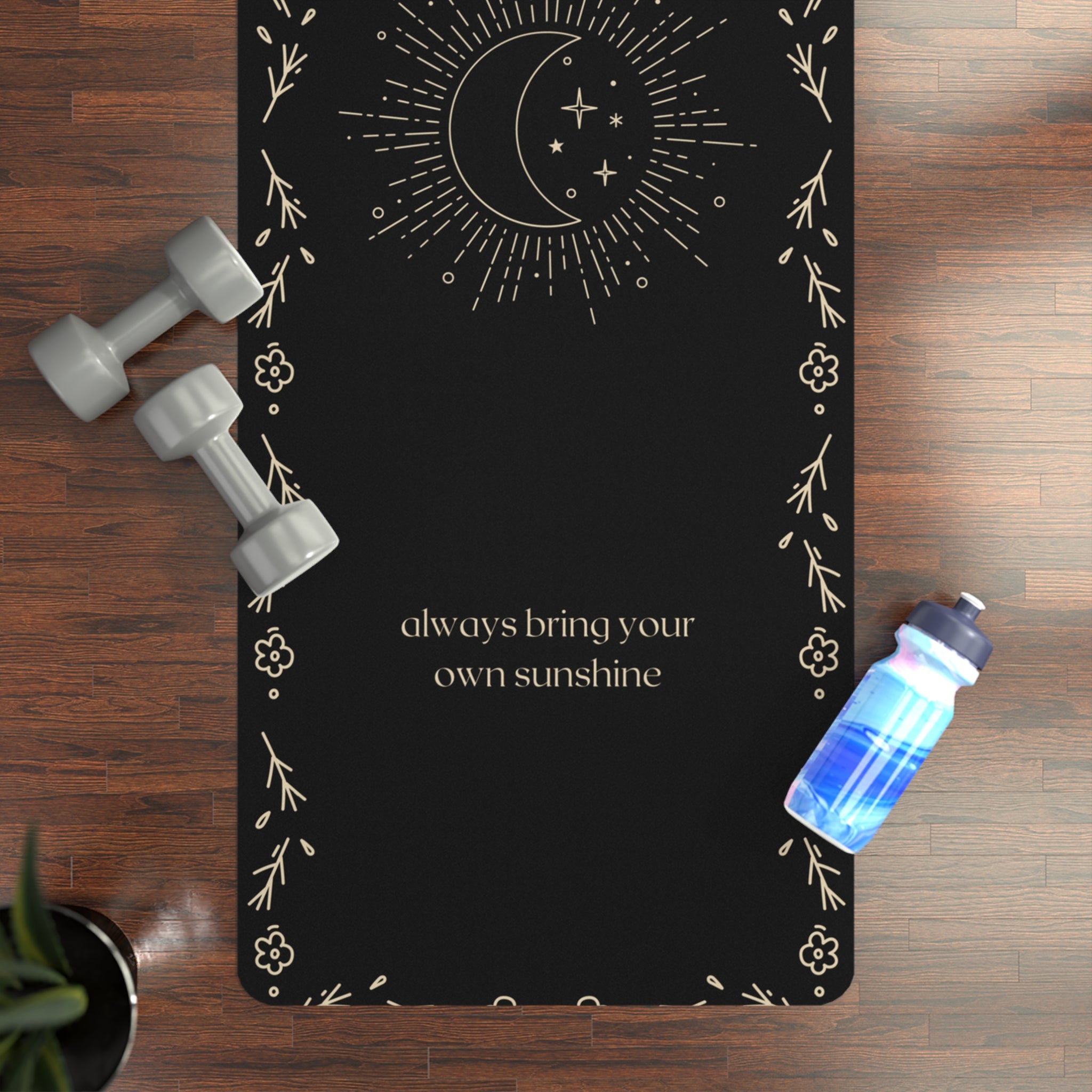 Rubber Yoga Mat, Astrology Theme, Black Yoga Mat