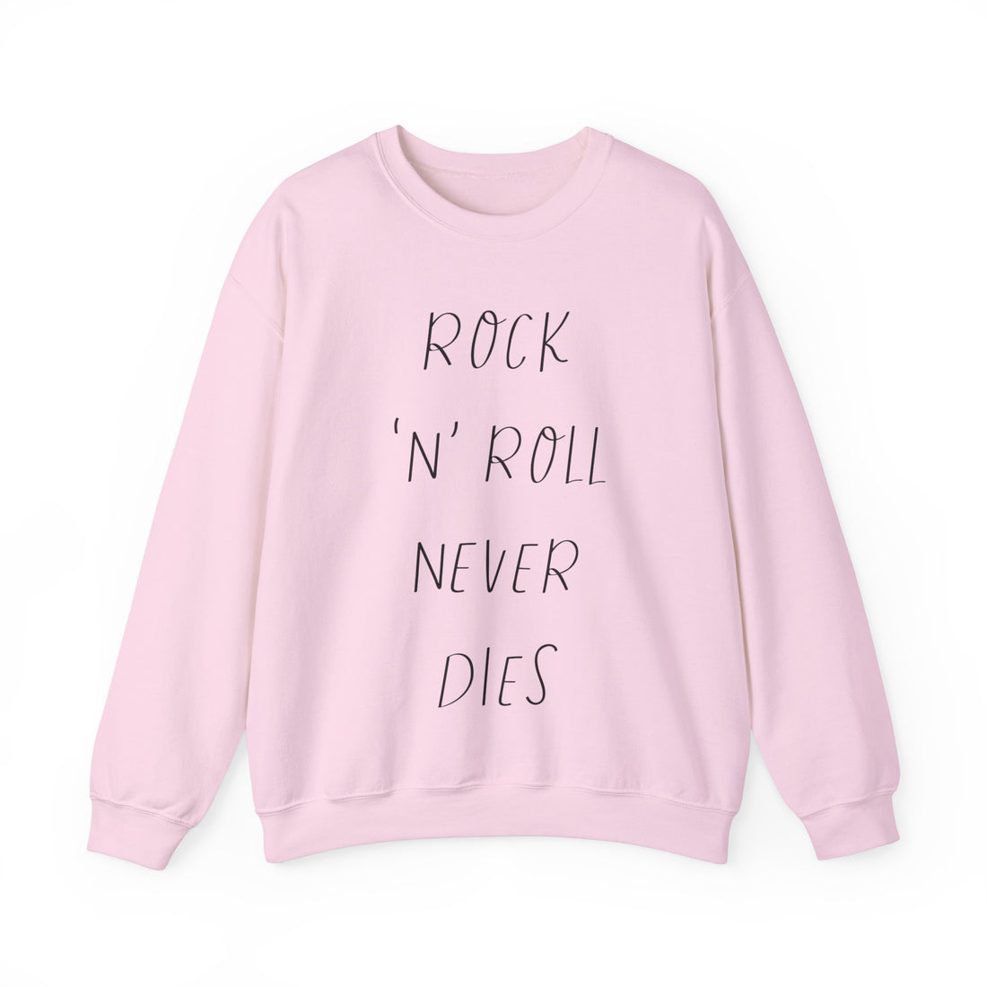 Heavy Blend Crewneck Sweatshirt, Rock 'N' Roll Never Dies sweatshirt, Music lover design, rock and roll lover