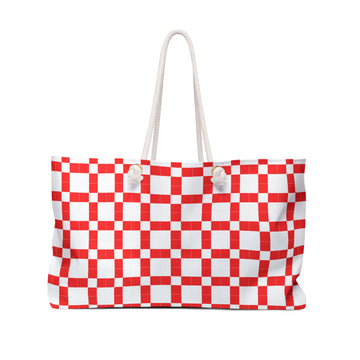 Weekender Bag, Women's Bag, Red & White square design