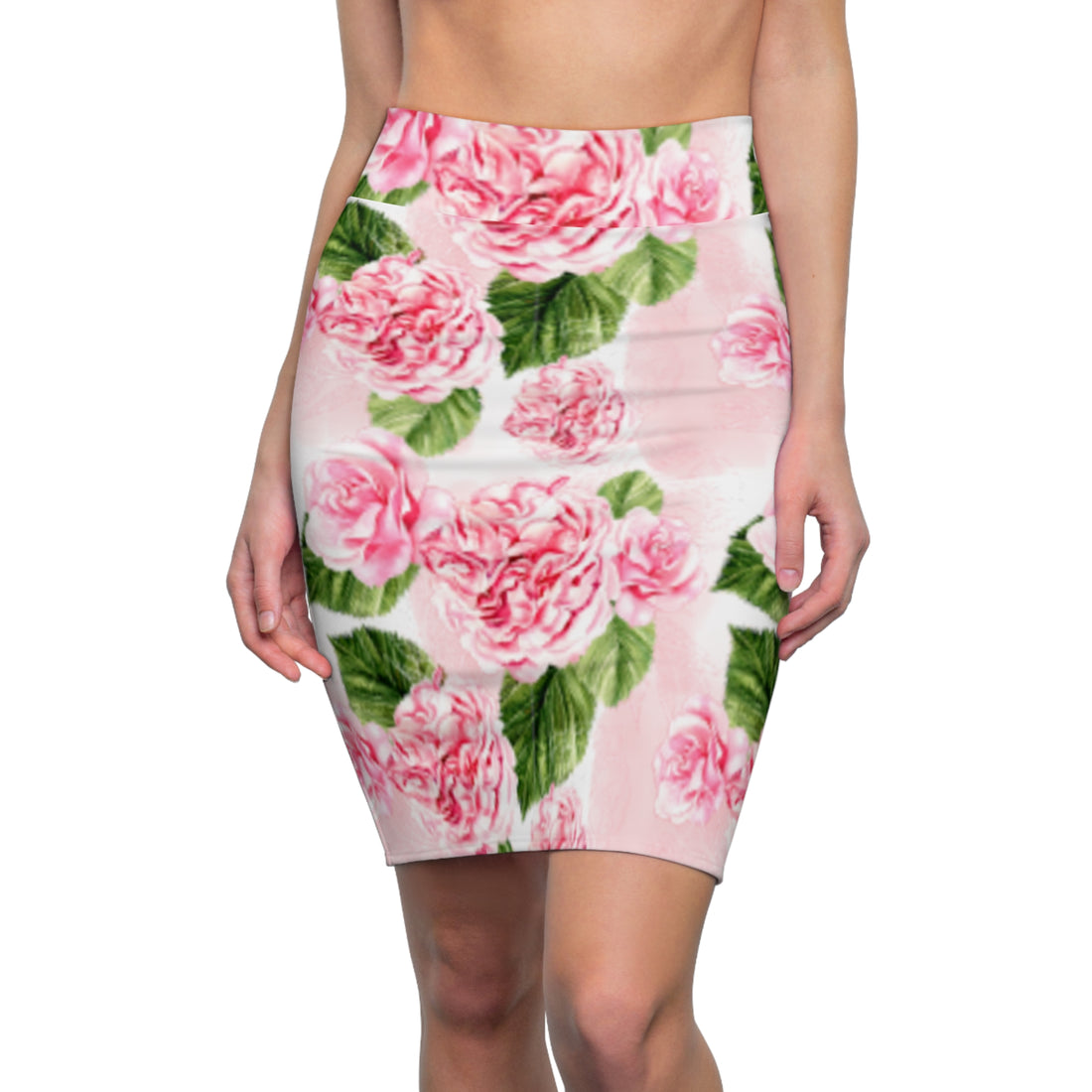 Women's Skirt, Pink & Green Flower Theme