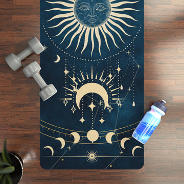 Rubber Yoga Mat, Moon Phases Yoga Mat, Black & Gold Yoga Mat