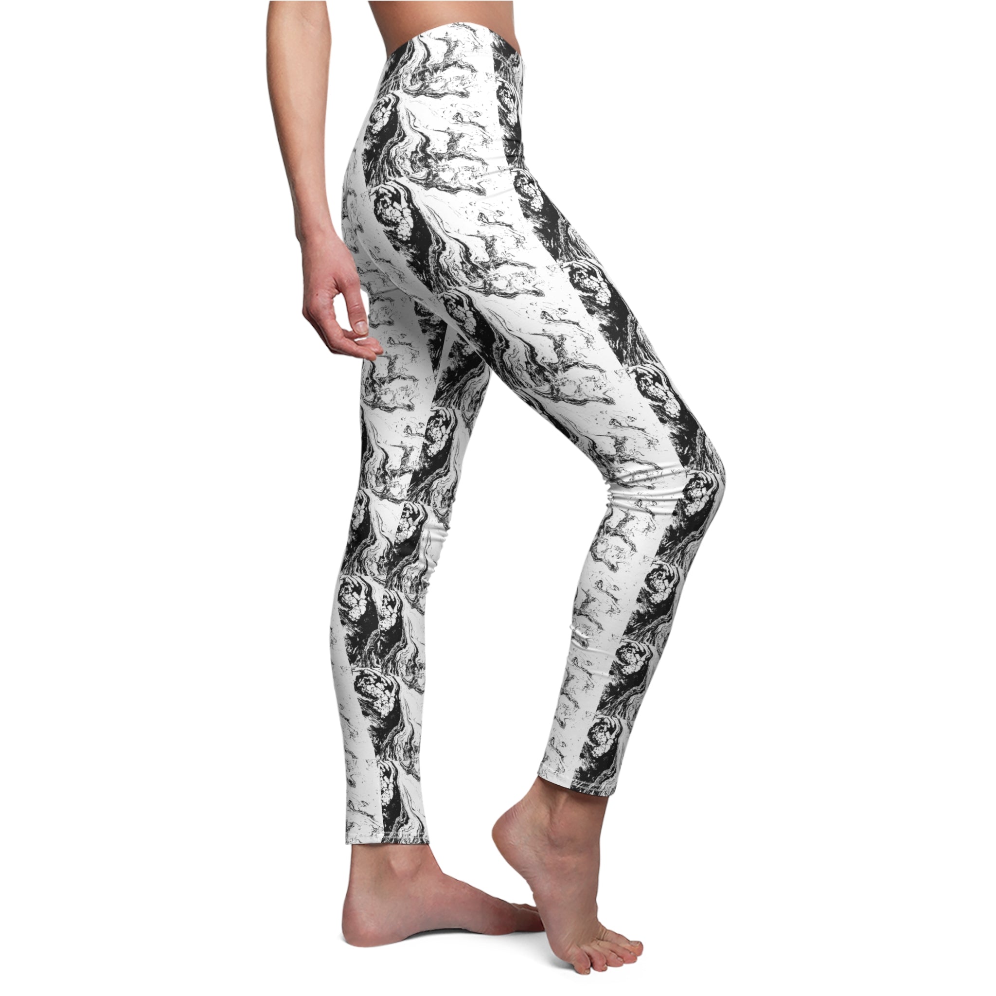 Cut & Sew Casual Leggings, Black & White Pattern Legging